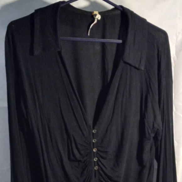 FREE PEOPLE - COLLARED SHIRT - BLACK - MEDIUM (EUC) - Picture 1 of 3